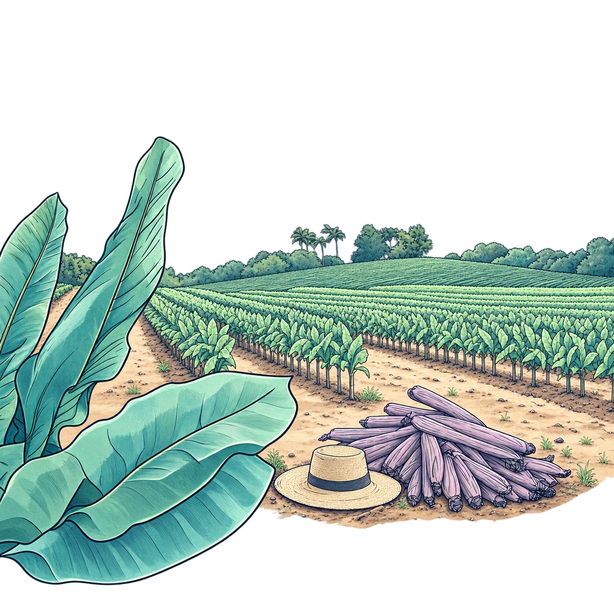 WAB landscape illustration of agricultural land and mountains
